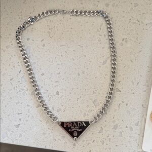 Silver Chain Necklace with Black Triangle Pendant
